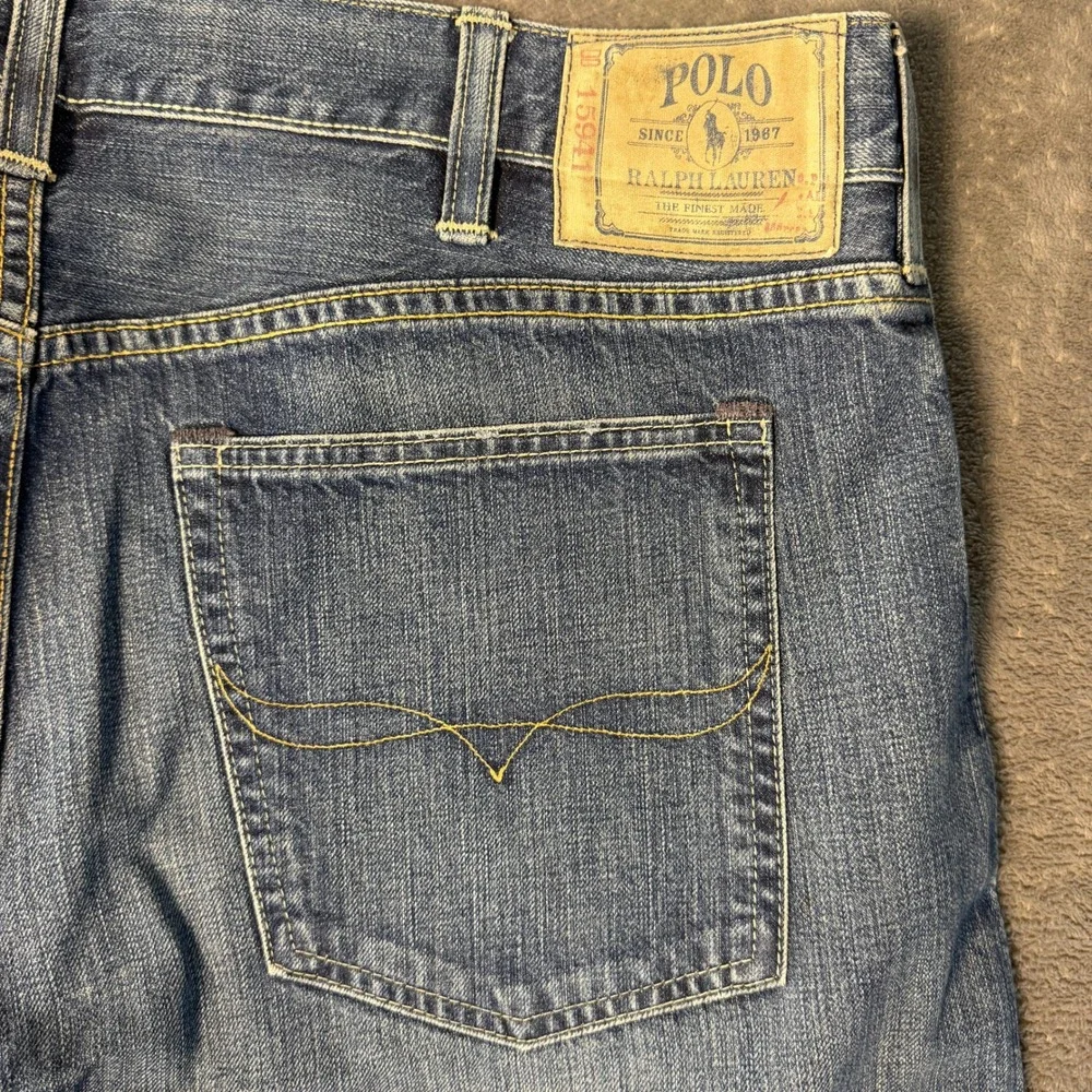 Polo Ralph Lauren 018 Slim Straight Mens 38x30 Jeans Medium Wash Starched Denim